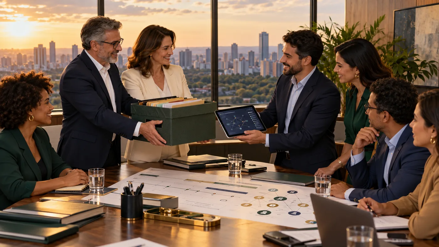 Lideranças empresariais em Goiânia transferem documentos e um repositório digital durante uma passagem de gestão.