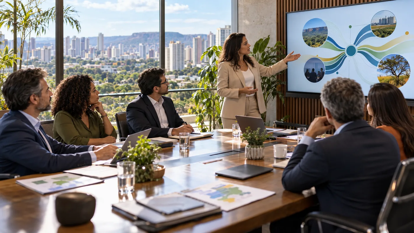 Lideranças empresariais apresentam uma devolutiva institucional em reunião com vista para Goiânia